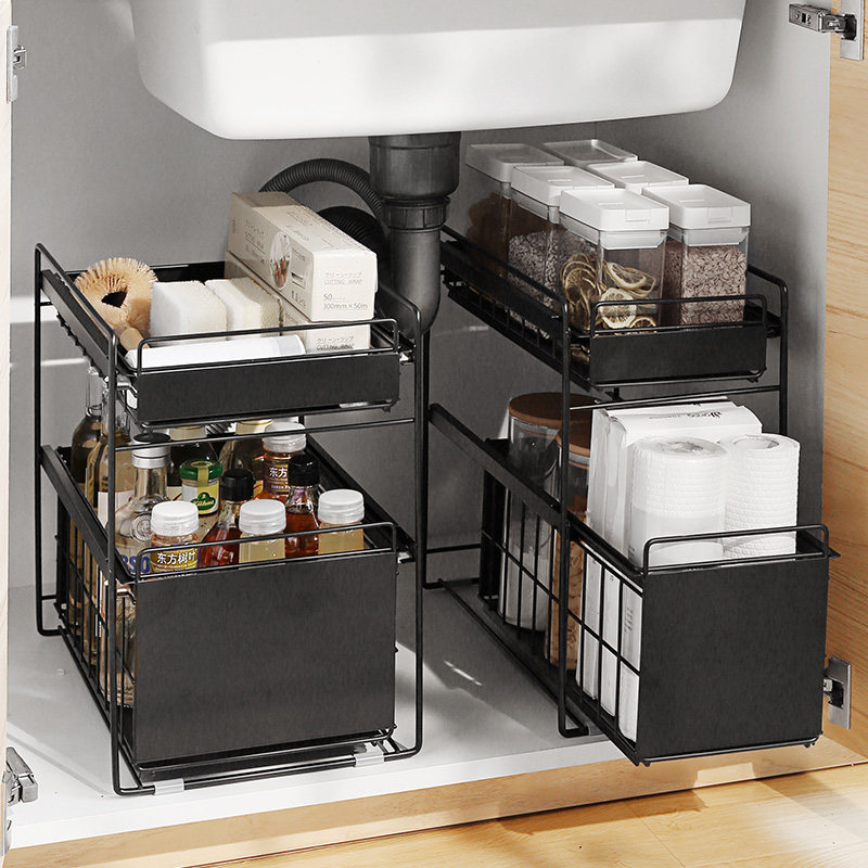 厨房下水槽置物架储物架落地式铁艺分隔多层整理架桌面橱柜收纳架