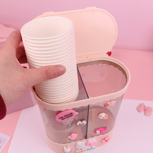 可爱卡通一次性杯子挂架自动取杯器纸杯架水杯挂壁式 置物家用架子