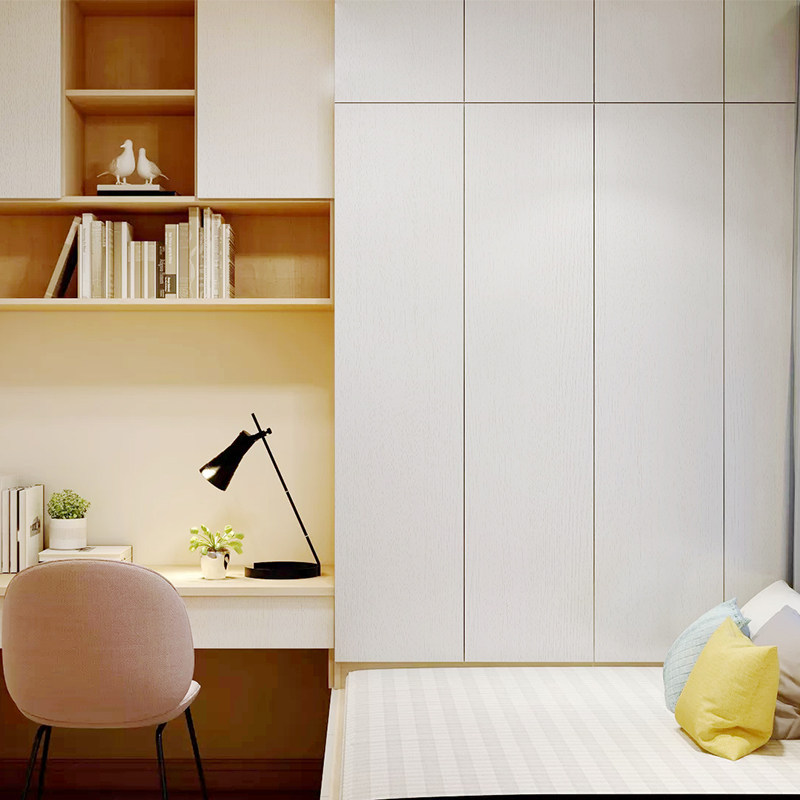 纯白色木纹贴加厚自粘家具翻新贴纸装饰防水桌面贴橱柜衣柜门黑色