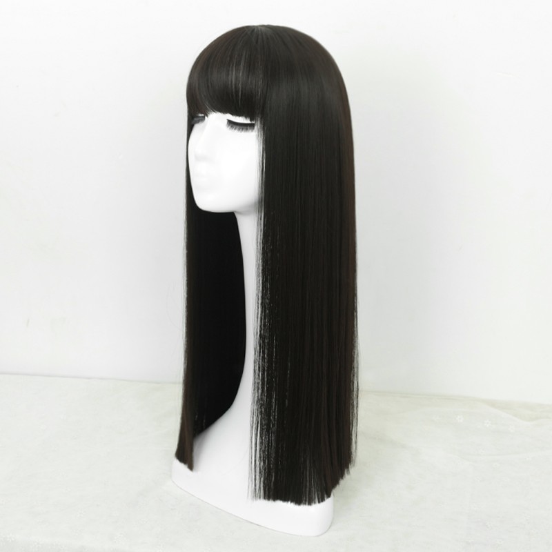 新款一刀平假发女中长直发气质修脸斜齐刘海逼真黑色长发套cos