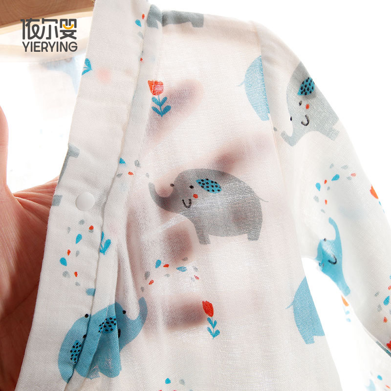 依尔婴新生儿夏天透气纯棉婴儿衣服睡衣薄款长袖连体衣宝宝空调服