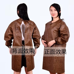 罩衣pu反穿衣成人厨房水产工作服 防水防油皮革围裙男女长袖 包邮