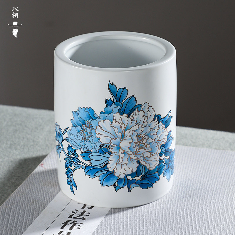 入相陶瓷笔筒毛笔收纳筒文房用品复古中国风笔筒书房创意摆件大容,文具电教/文化用品/商务用品,笔筒,淘宝优惠券,粉丝福利购,淘宝优惠卷
