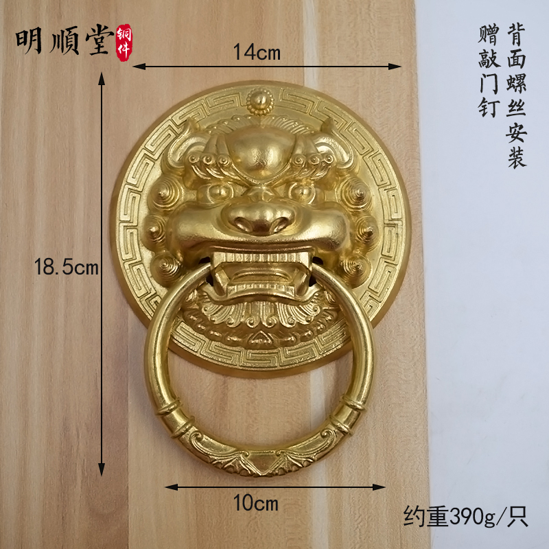 仿古大门纯铜拉环中式对开门兽头圆环木门把手纯铜麒麟门环铜拉手
