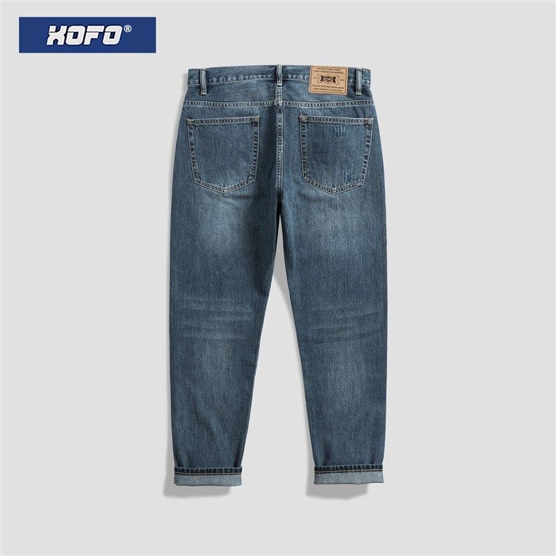 2024新款弹力锥形修身小脚牛仔裤男款春秋季休闲直筒复古九分裤子