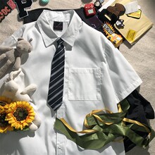 领带衬衫男高级感免打 自带领带学院风dk女款 夏季男生短白袖上衣