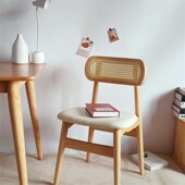 餐椅北欧实木小户型家用藤编椅子中古简约藤椅餐厅餐凳靠背书桌椅