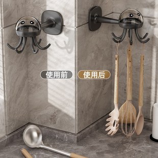 厨具锅铲粘钩收纳架置物架铲子章鱼挂钩 厨房挂钩旋转免打孔壁挂式