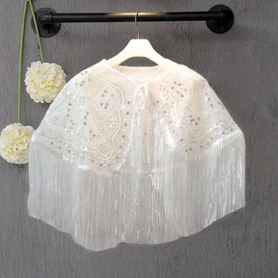 女童蕾丝披肩斗篷2023夏季新款儿童公主披风外套防晒衣流苏外搭薄