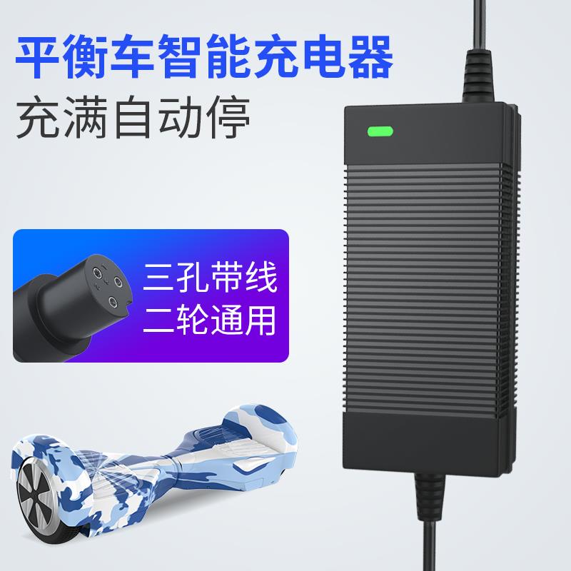 适用儿童电动平衡车充电器三孔圆头通用36V42V阿尔郎配件冲电线