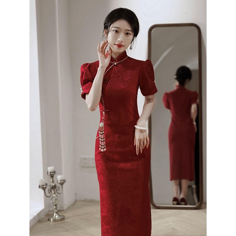 现货速发改良旗袍敬酒服新娘2025新款年轻款红色结婚秋冬订婚新中