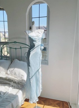 快速发货Good Job 水生花 优雅法式连衣裙高级S感荡领双层开叉吊