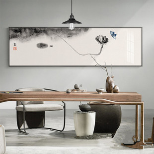 荷花挂画 饰画主卧房间壁画客厅沙发背景墙面横版 新中式 卧室床头装