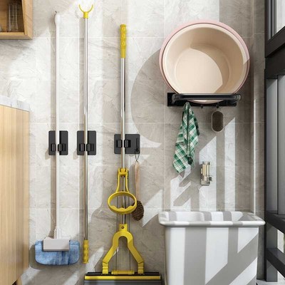 拖把挂钩免打孔卫生间收纳神器粘钩扫把挂架阳台固定壁挂拖布夹