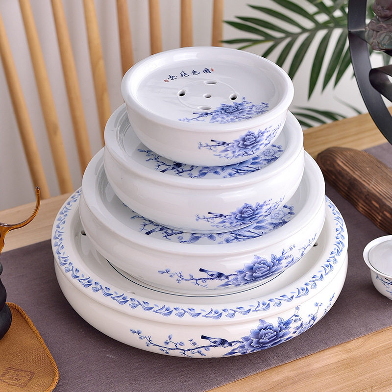 家用陶瓷茶盘托盘圆形茶