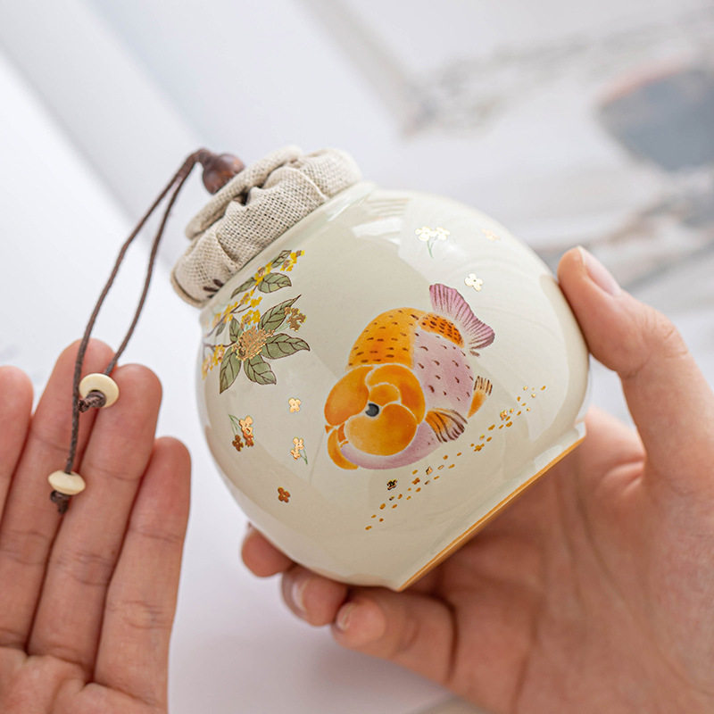 桂花金鱼防潮茶叶罐精品