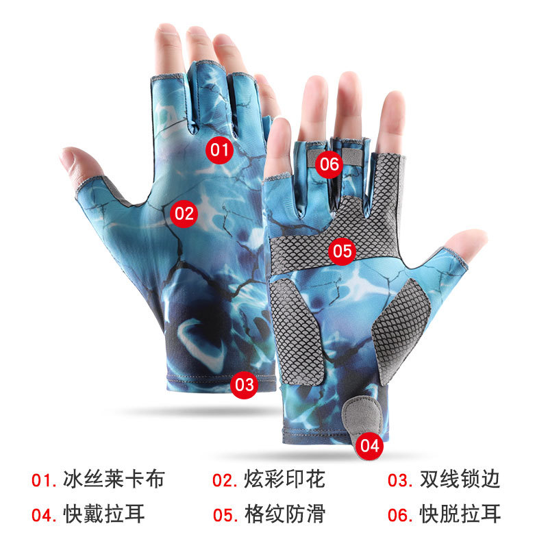 钓鱼手套半指夏季冰丝防