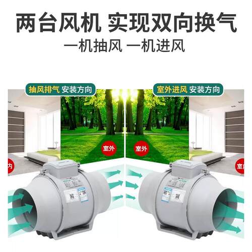 绿岛风道机抽排气扇轻音强排风管厨房力排烟斜流增压家用换风Nedf