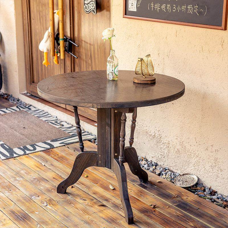 实木圆桌做旧复古圆形饭桌阳台庭院餐桌椅木质法式茶桌折叠咖啡桌,住宅家具,实木餐桌,淘宝优惠券,粉丝福利购,淘宝优惠卷