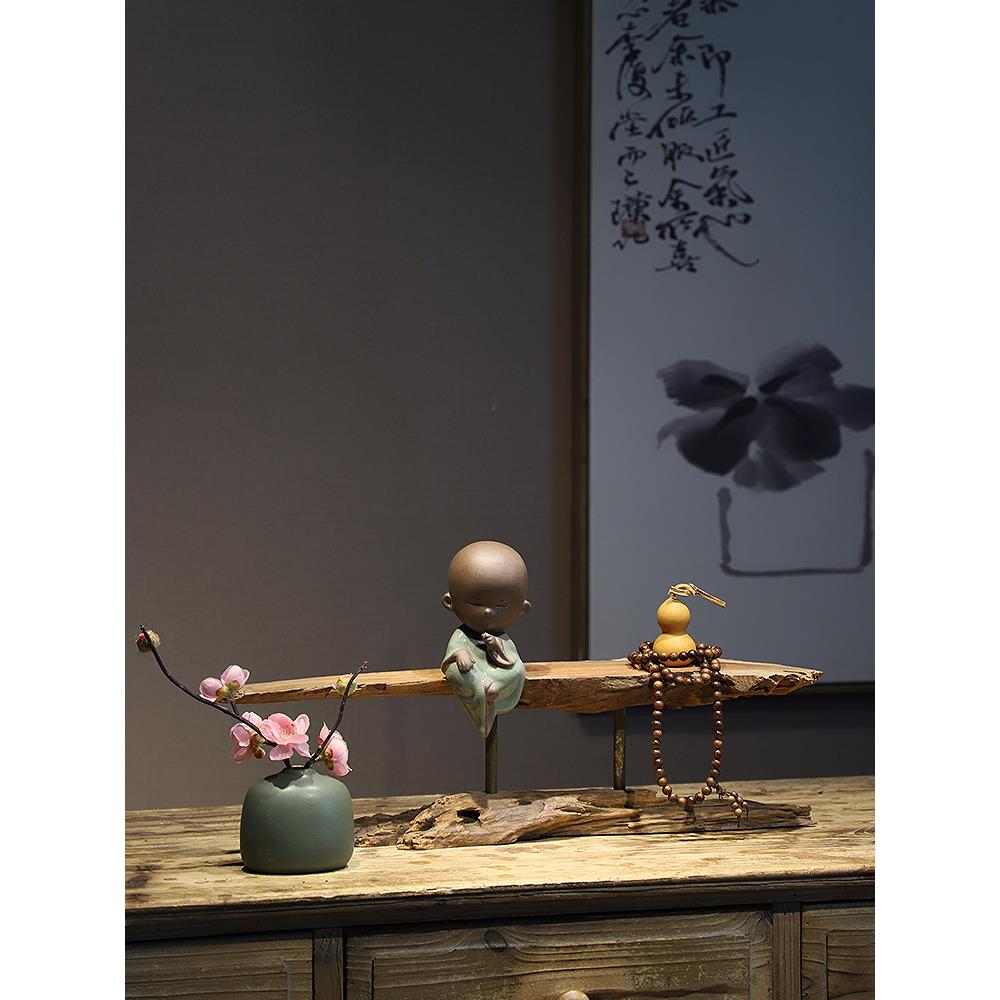 新中式禅意天然风化枯木家居摆件茶室酒店造景根艺博古架玄关装饰