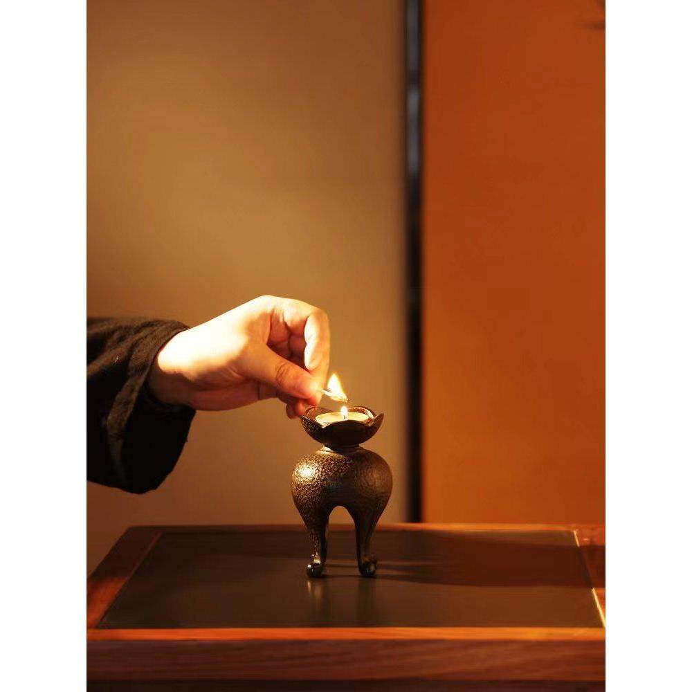 复古烛台铸铁茶室专用摆件中式禅意茶道灯家用高级感装饰蜡烛底座,家居饰品,烛台,淘宝优惠券,粉丝福利购,淘宝优惠卷