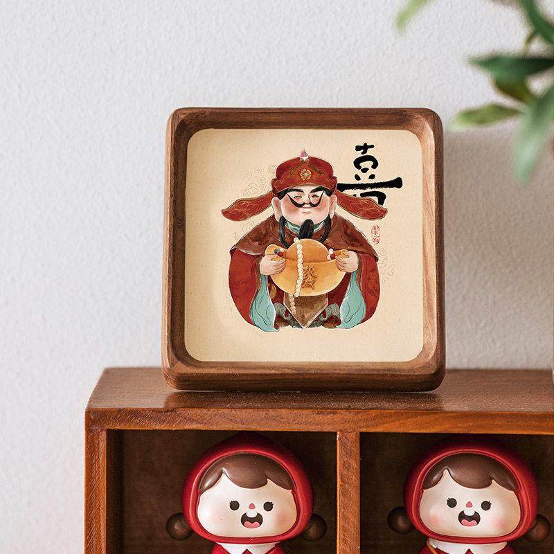 财神爷办公室桌面装饰画摆台恭喜发财招财创意摆件2025实木小相框,家居饰品,装饰摆件,淘宝优惠券,粉丝福利购,淘宝优惠卷