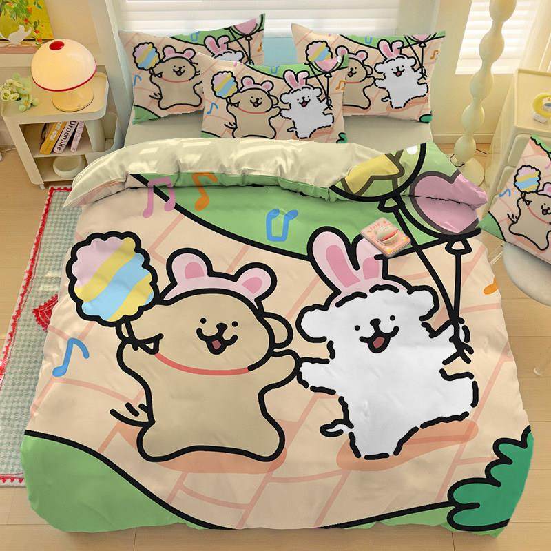 卡通可爱线条小狗动漫床单被套全棉四件套儿童学生单人床品三件套,床上用品,床品套件/四件套/多件套,淘宝优惠券,粉丝福利购,淘宝优惠卷