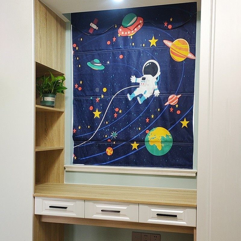 北欧儿童房罗马帘成品遮光布男孩卧室榻榻米蓝色太空主题卡通窗帘,居家布艺,定制窗帘,淘宝优惠券,粉丝福利购,淘宝优惠卷