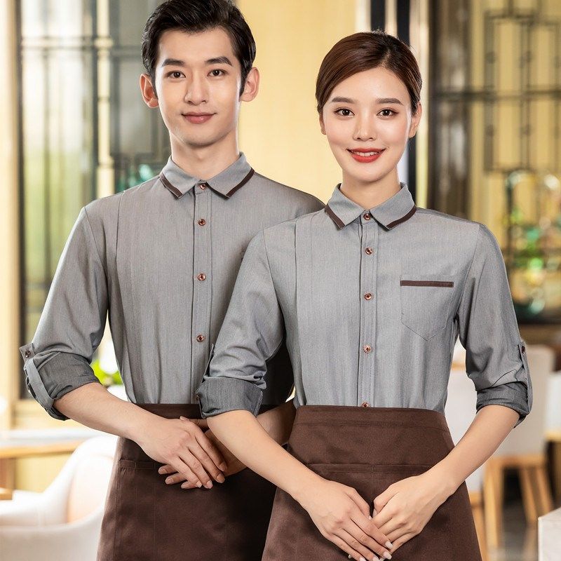 蛋糕奶茶厅工作服长袖衬衣西餐咖啡饭店餐饮火锅服务员女春秋定制