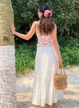 ooh itch痒痒朱莉系列白色半身裙复古百搭高腰长裙法式蛋糕裙