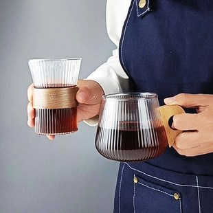 复古竖纹杯挂耳咖啡杯英式 日式 下午茶杯子家用轻奢高颜值玻璃杯