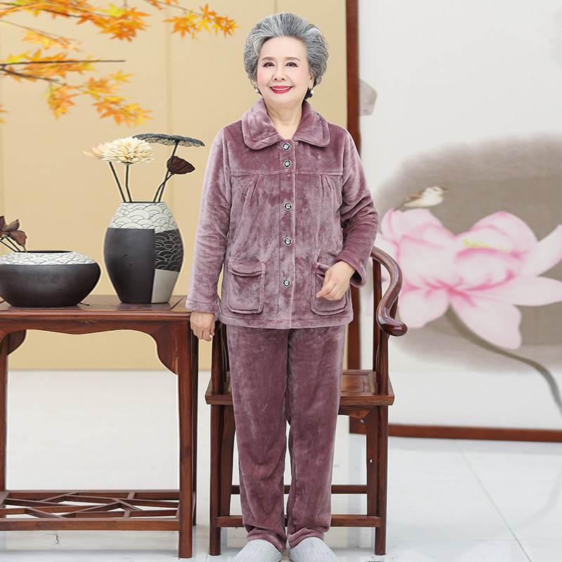 老人奶奶睡衣女法兰绒宽松秋冬季珊瑚绒冬天中老年人妈妈加绒套装,女士内衣/男士内衣/家居服,睡衣/家居服套装,淘宝优惠券,粉丝福利购,淘宝优惠卷