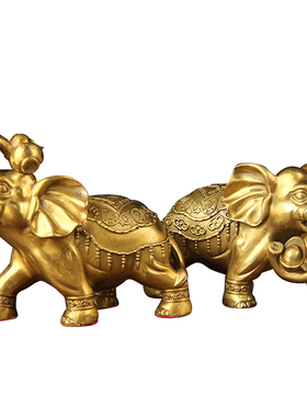 铜戏水象摆件一对室内玄关店铺办公室开业装饰送礼品