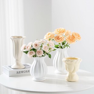 法式 饰小 高级感花瓶摆件客厅插花复古陶瓷白色花瓶鲜花干花桌面装