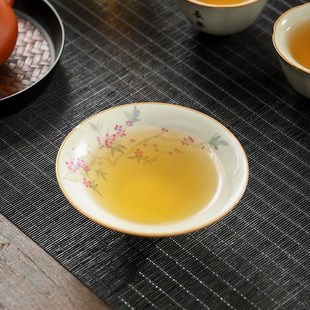 汝窑桃枝秾粉茶杯陶瓷斗笠杯家用主人杯个人开片可养茶杯