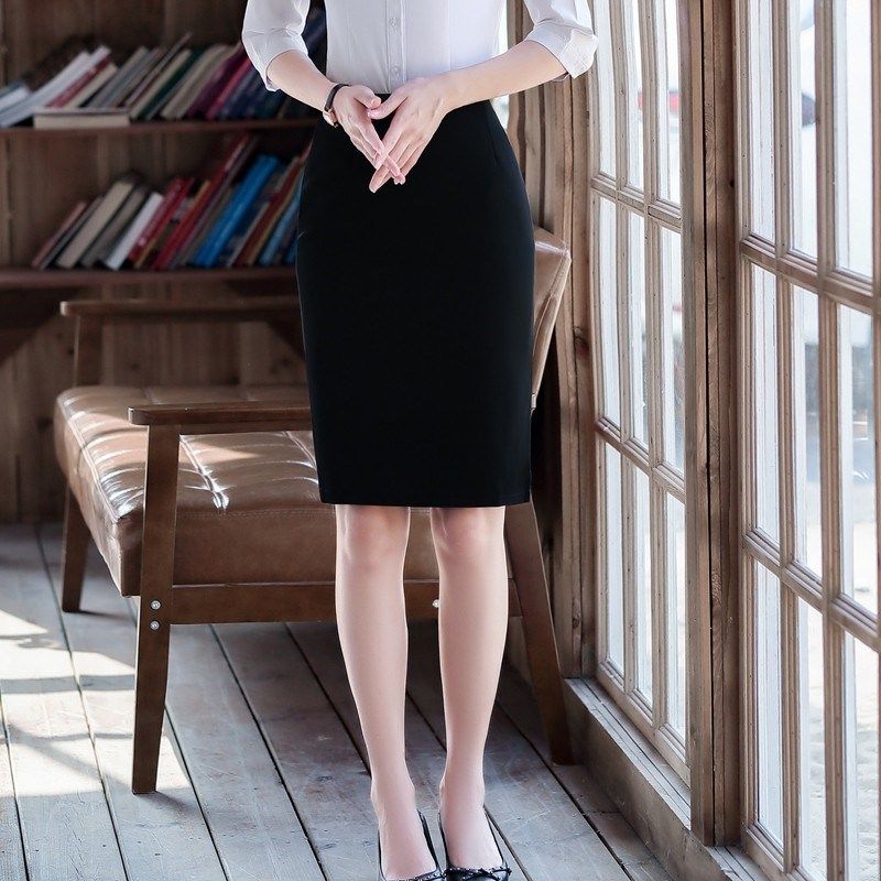 黑色半身裙中长款及膝短裙子到膝盖高弹力包臀西装裙工作服一步裙