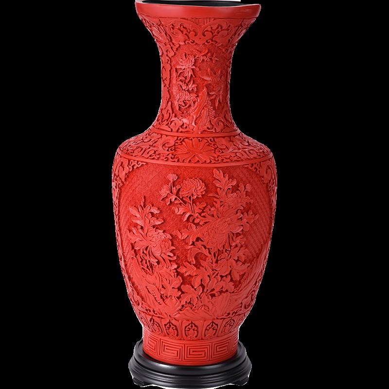 20寸大号扬州漆器红龙花瓶摆件脱胎剔红漆雕特产单位礼品特色礼物