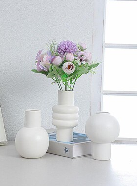 磨砂陶瓷花瓶简约鲜花干花插花花器样板房酒店餐桌家居装饰品摆件