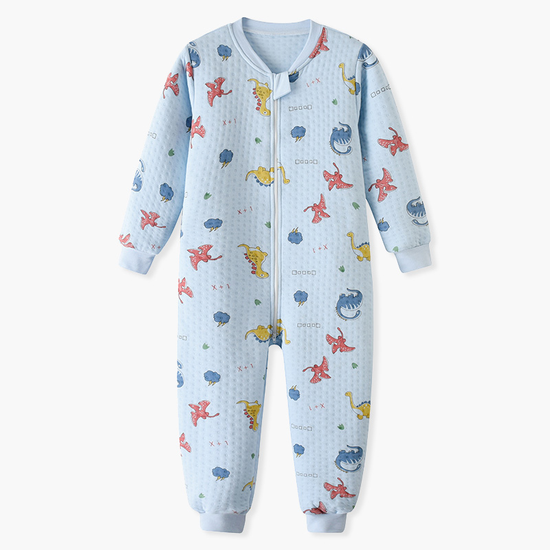 儿童连体睡衣春秋纯棉卡通恐龙男孩男童宝宝防踢睡袋秋冬加厚加棉