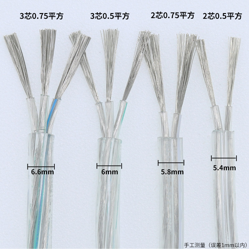 镀锡纯铜透d明电线水晶灯线电源家用软线2芯3芯0.50.751平方护套