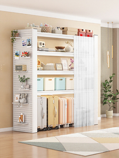 家用货架钢制置物架带防尘帘杂物收纳架阳台卧室行李箱多层储物架