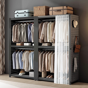 出租房衣物收纳简易组装 货架衣柜家用卧室落地洞洞板衣橱衣帽间架