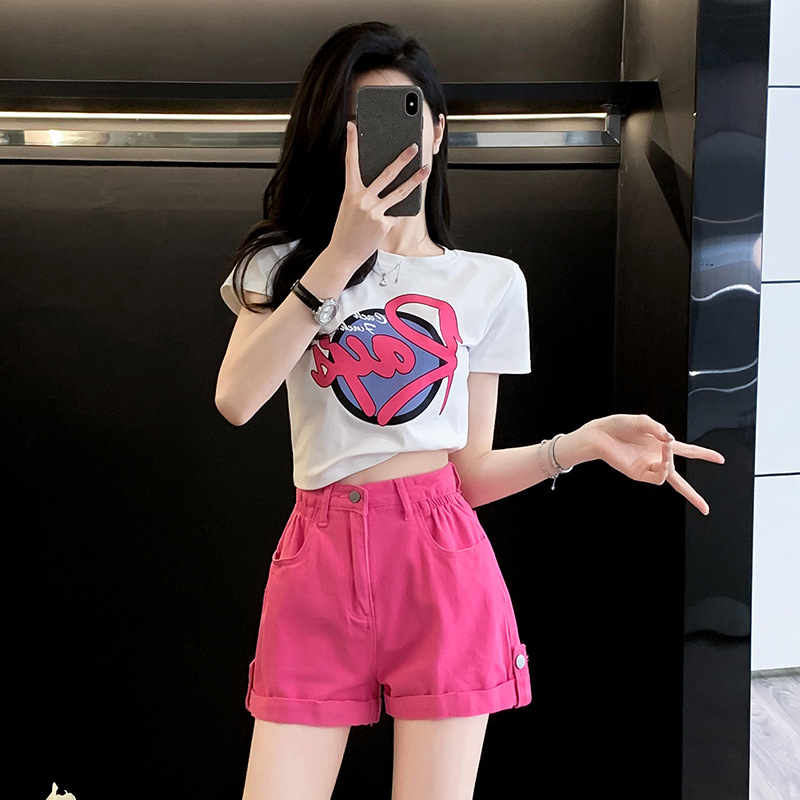 夏季女2025新款爆款洋气白色短袖上衣小个子显瘦时尚休闲气质裤子