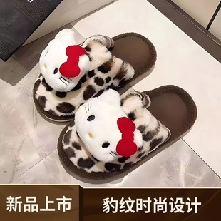 时尚可爱猫咪棉拖鞋女2025新款室内豹纹卡通拖鞋女百搭小众毛毛女