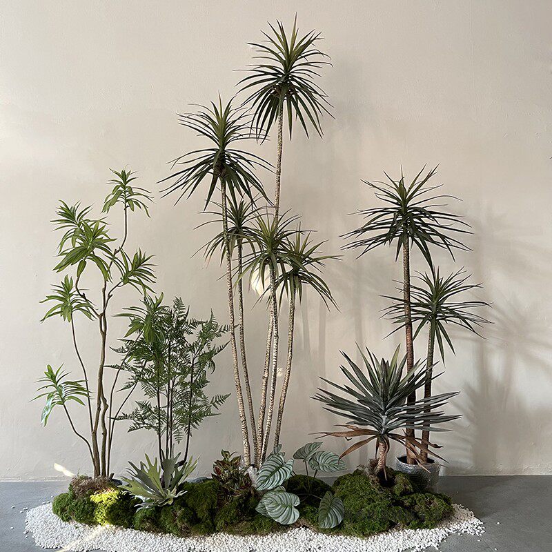 仿真绿植造景龙血树室内大型落地假植物K装饰楼梯下拐角景观装饰