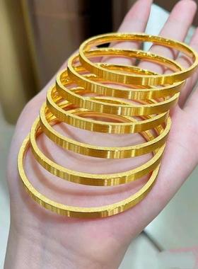 古法磨砂金包银四方拉丝闪砂手镯闭口实心筷子素圈手环送女友礼物