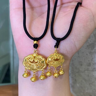 金包银福字平安锁吊坠如意长命锁宝宝铃铛金锁项链周岁送女友礼物