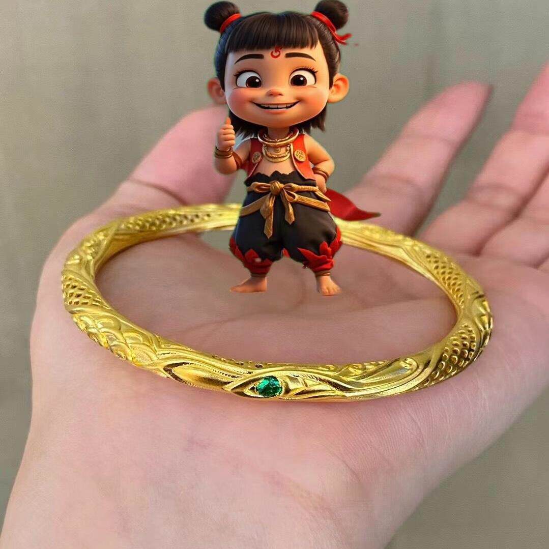 金包银哪吒同款手镯魔童降世乾坤圈古法高级复古送女友情人节礼物