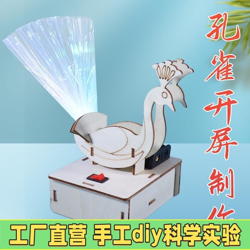 儿童科技小制作七彩孔雀材料包小学生手工半成品科教实验教具EC38