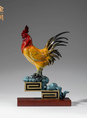 铜艺坊万事大吉公鸡铜摆件大红公鸡彩铜工艺品摆件办公室书房摆件